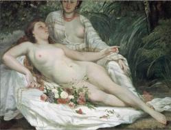 Hector Hanoteau et Gustave Courbet 1858 Deux femmes nues au bain